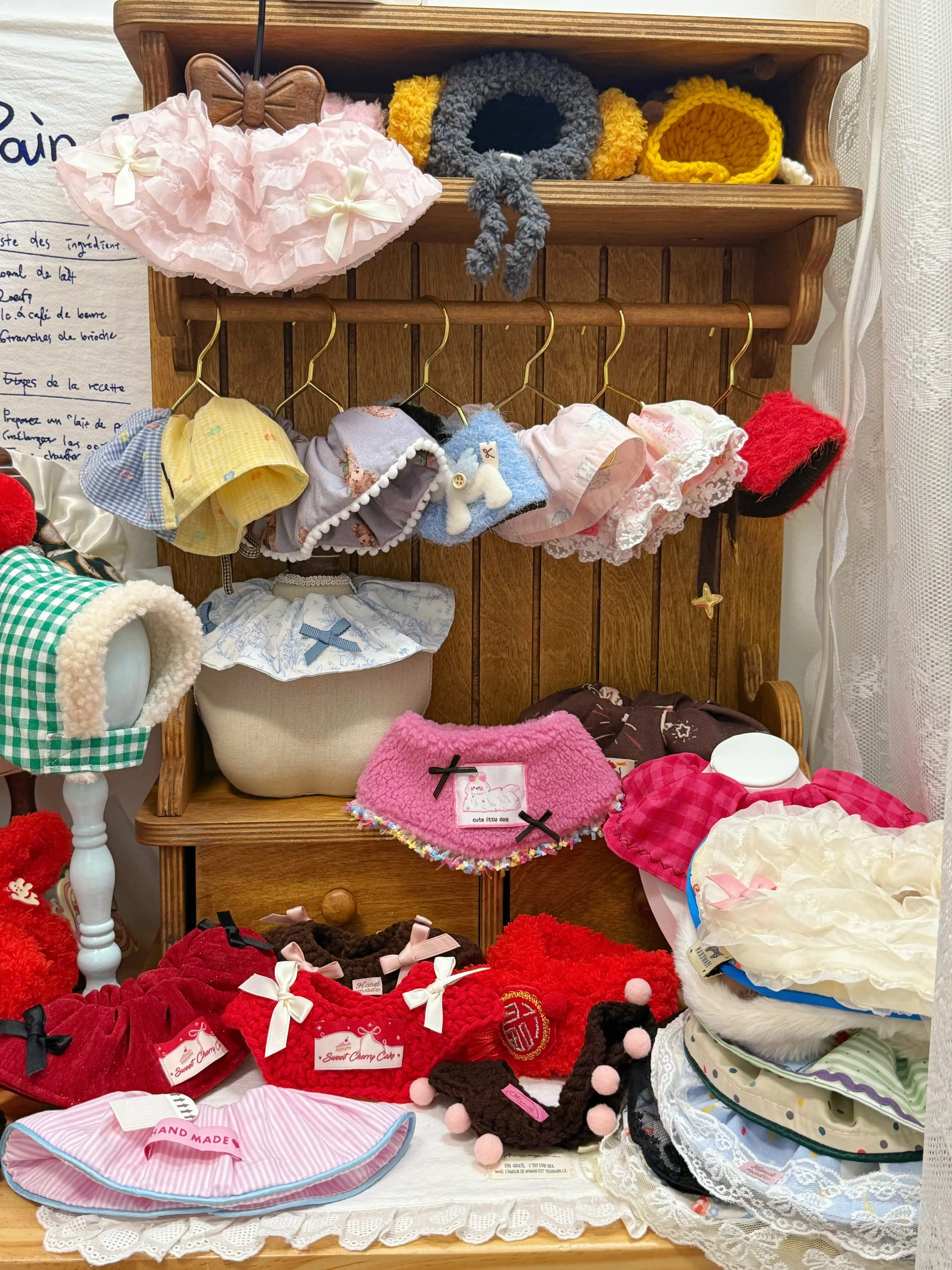 wooden pet clothes organizer in a customer's home - Vintage Wooden Pet Wardrobe Shelf with Drawers